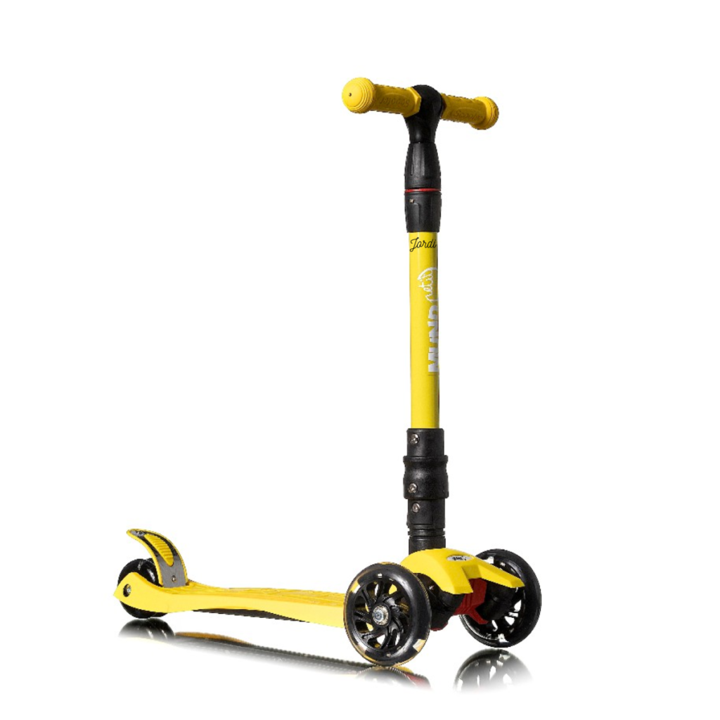 Patinete personalizable 3 ruedas plegable con luces led color amarillo Mundo Petit