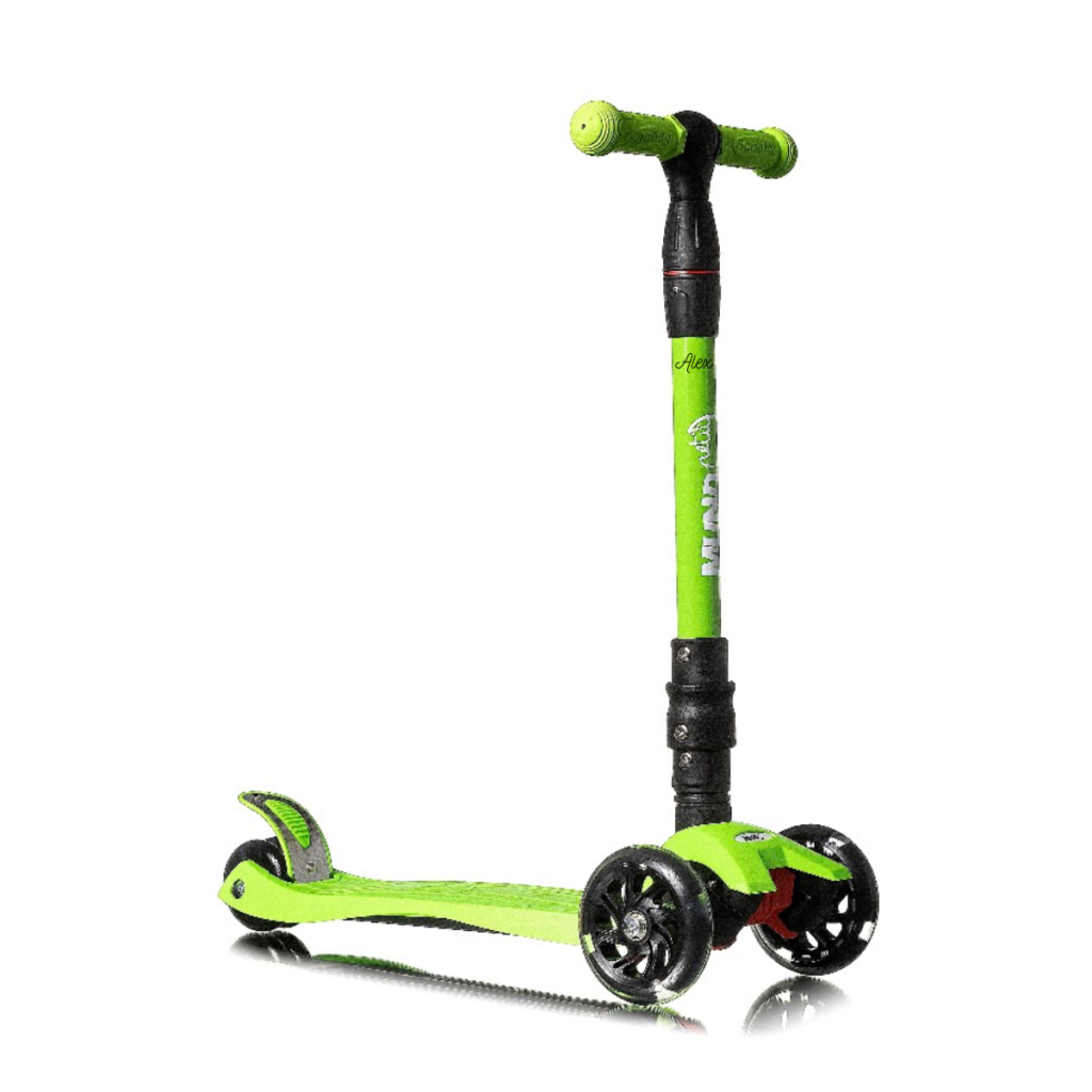 Patinete personalizable 3 ruedas plegable con luces led color verde Mundo Petit