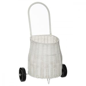 Cesta con ruedas tipo rattan blanca