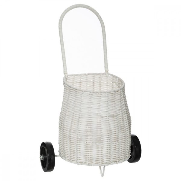 Cesta con ruedas tipo rattan blanca