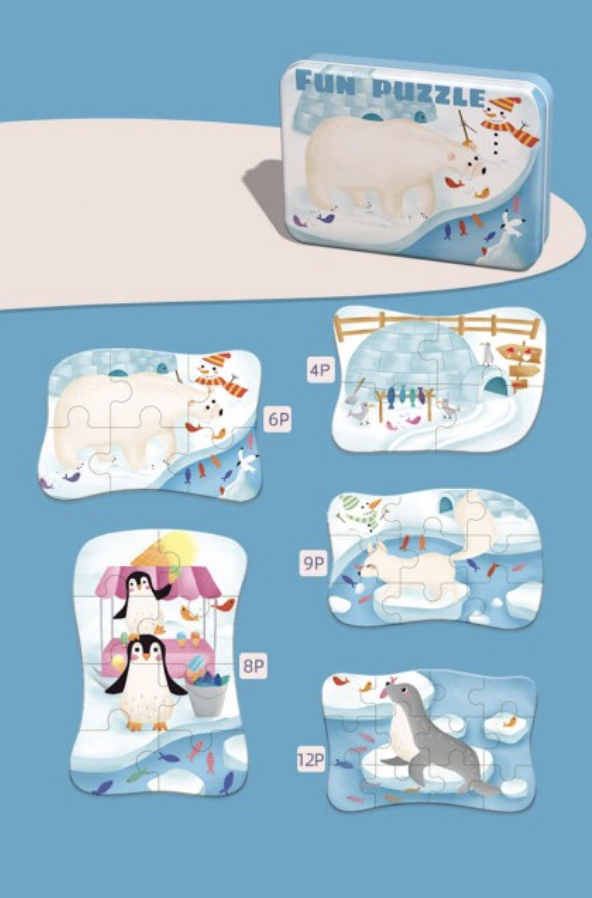 Caja con 5 puzzles animales del ártico