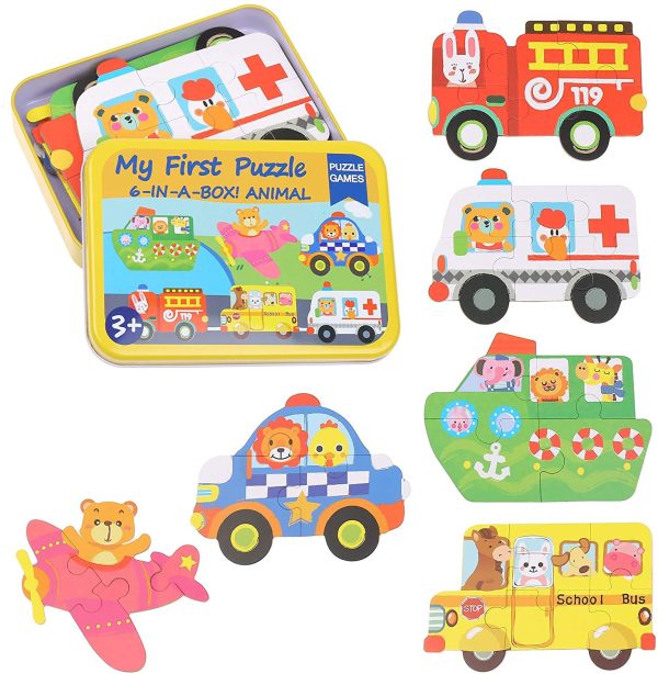 Set de 6 puzzles: Mis primeros puzzles animales y vehículos de emergencia