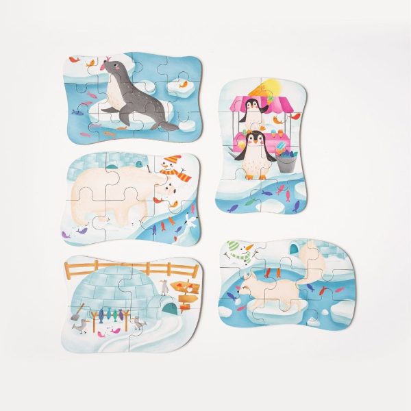 Caja con 5 puzzles animales del ártico