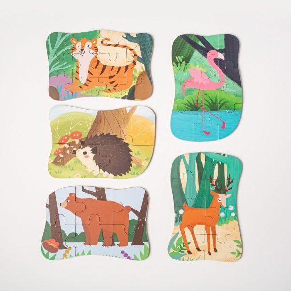Caja con 5 puzzles wild animals