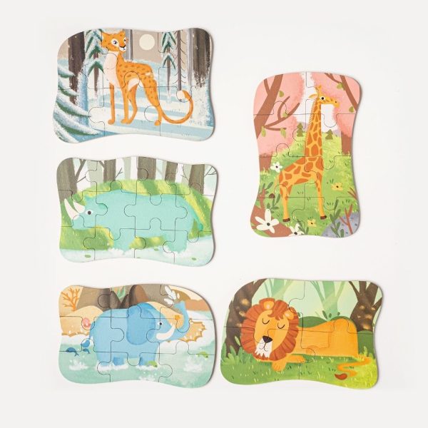 Caja con 5 puzzles animales del safari