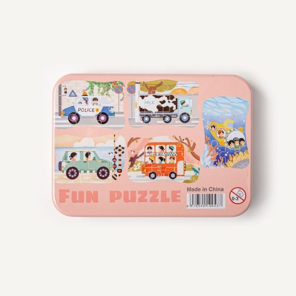 Caja con 5 puzzles transportes