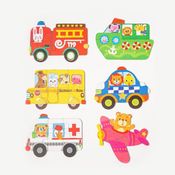 Set de 6 puzzles: Mis primeros puzzles animales y vehículos de emergencia
