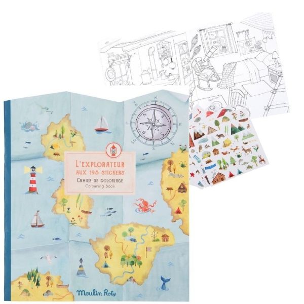 Cuaderno para colorear con pegatinas El explorador Moulin Roty