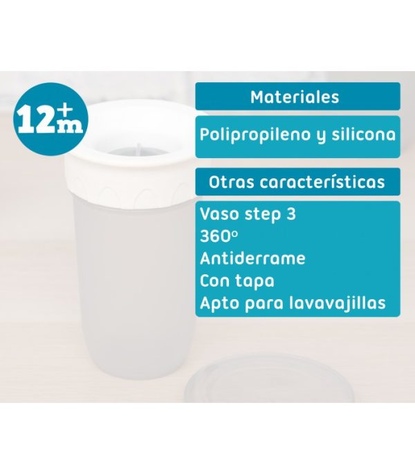Vaso antiderrame 360° con tapa Step gris 300ml