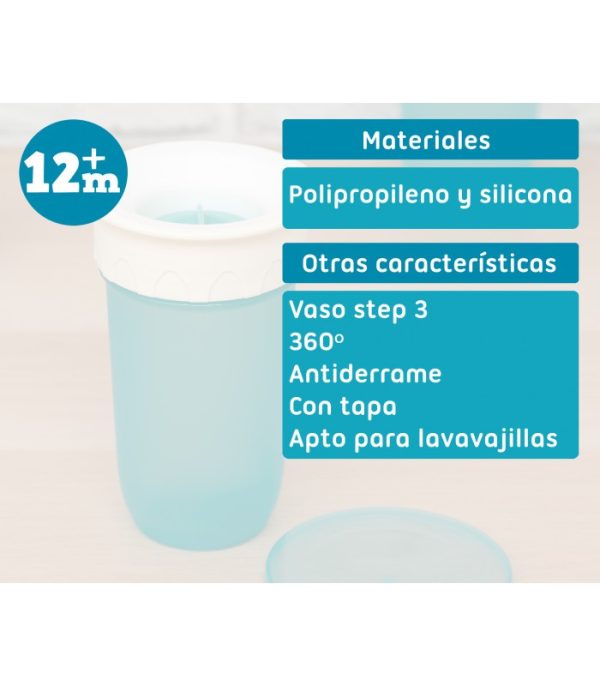 Vaso antiderrame 360° con tapa Step azul 300ml