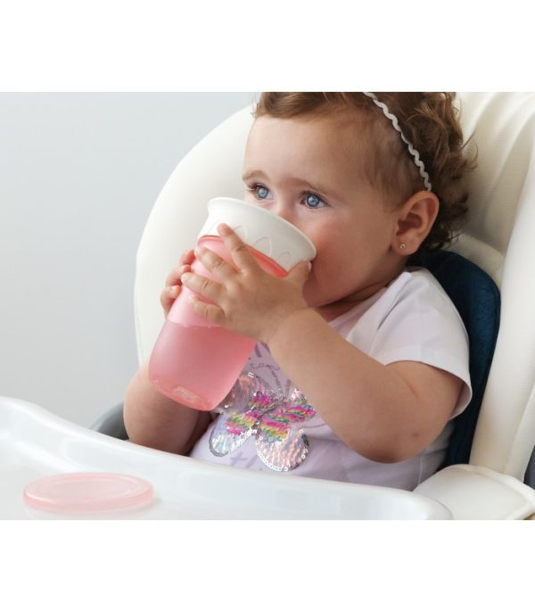 Vaso antiderrame 360° con tapa Step rosa 300ml