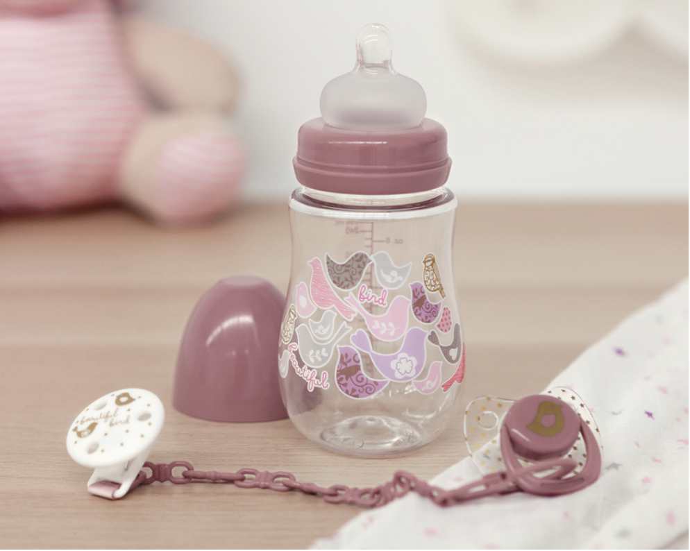 Set biberón, chupete y chupetero rosa Set biberón, chupete y chupetero rosa