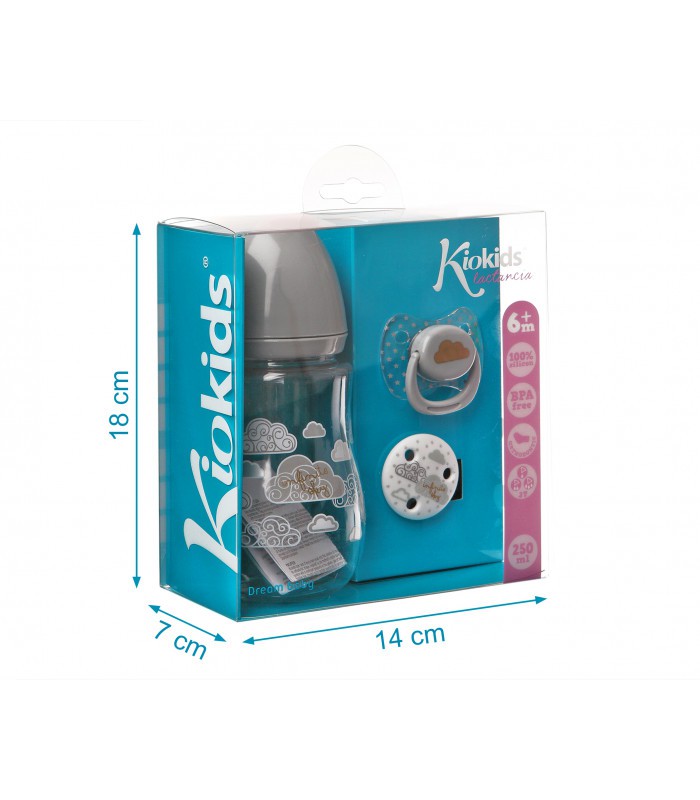 Set biberón, chupete y chupetero Gris Set biberón, chupete y chupetero Gris