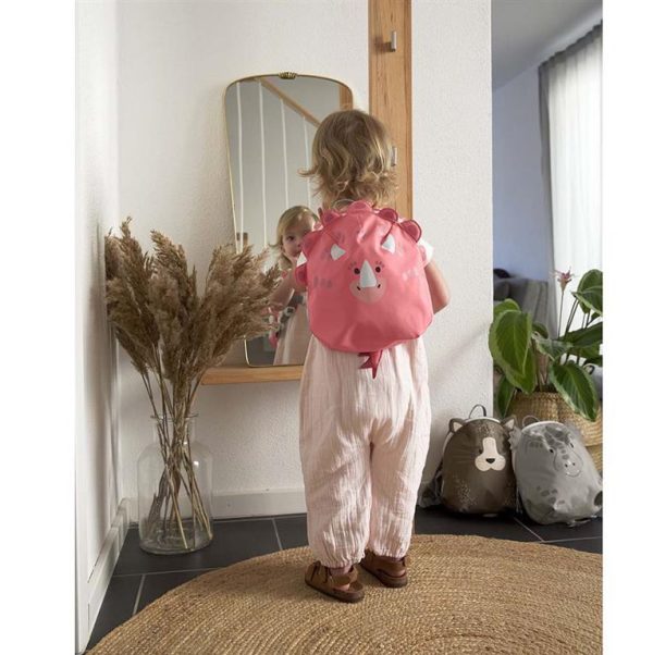 Mochila personalizable para guardería animales dino rosa Lassig
