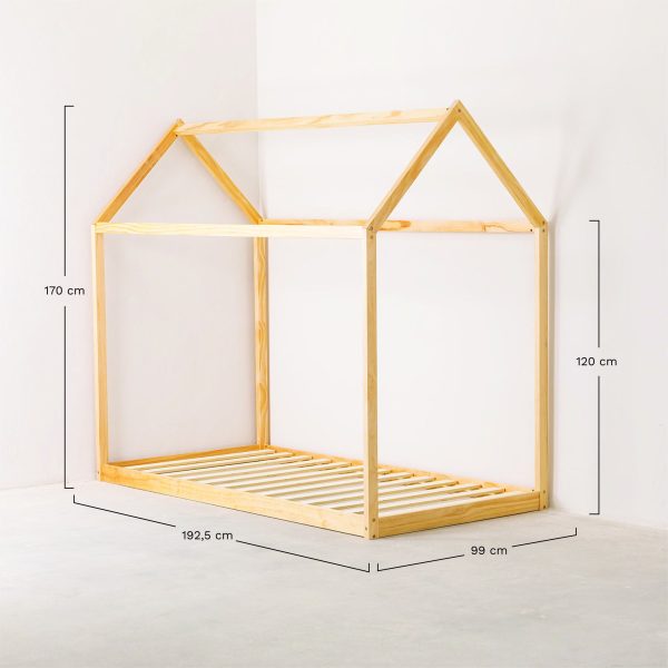 Cama Montessori tipo casita color natural 90 x 190 cm.