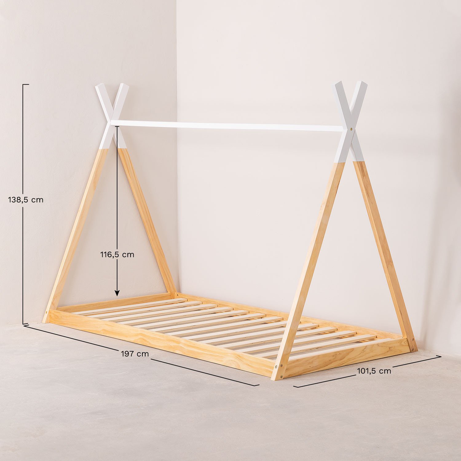 Cama montessori tipi 90 x 190 puntas blancas