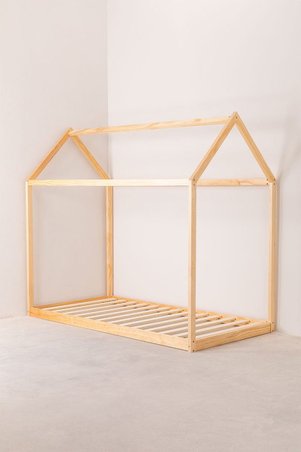 Cama Montessori tipo casita color natural 90 x 190 cm.