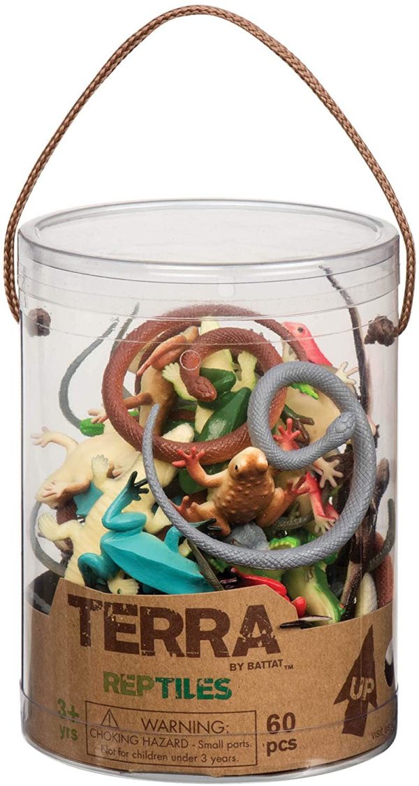 Bote con 60 piezas de reptiles