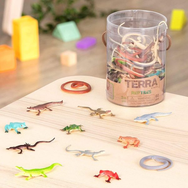 Bote con 60 piezas de reptiles