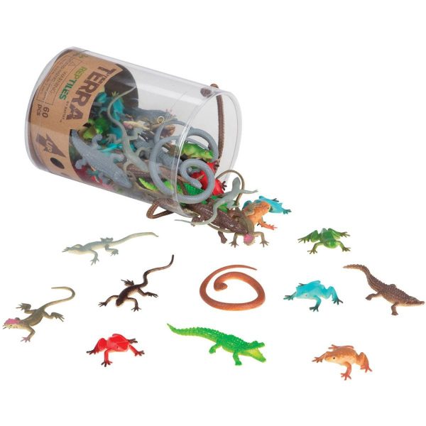 Bote con 60 piezas de reptiles